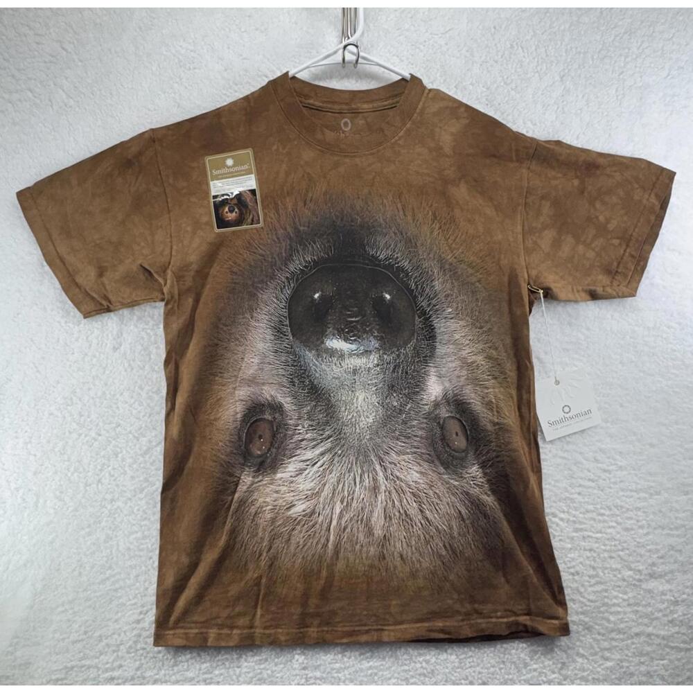 Smithsonian Sloth T Shirt Mens Medium Brown Tie Dye AOP The Mountain NWT